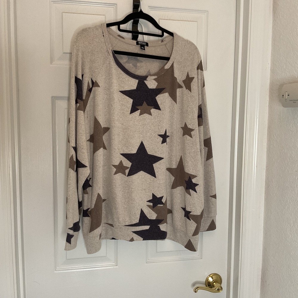 Buffalo David Bitton Womens XXL Star Print Sweatshirt Oatmeal Heather Pullover